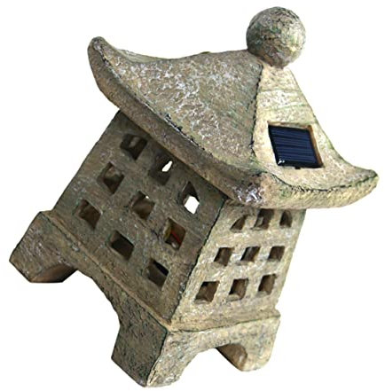 HOMSFOU Solar Außenleuchte Pagoden Gartenstatue Solarbetrieben Resin Dekor Wegbeleuchtung Für Garten Terrasse Außendekoration