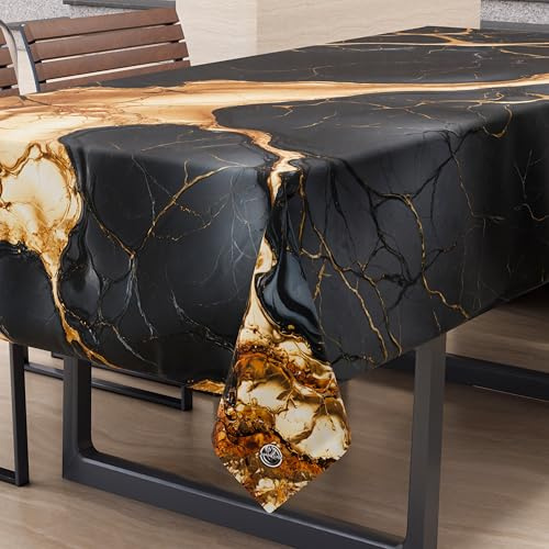 PETTI Artigiani Italiani - Tovaglia Antimacchia Rettangolare Copritavolo Cucina Elegante Effetto Marmo Nero X6 Posti (140x180 cm) 100% Made in Italy