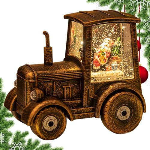 Wpsagek Traktor-Schneekugel | Vintage-Bronze-beleuchtete Laterne, Ornament, Tischdekoration, Lampe, batteriebetrieben, Urlaub, Party, Gastgeschenke für Tischregal