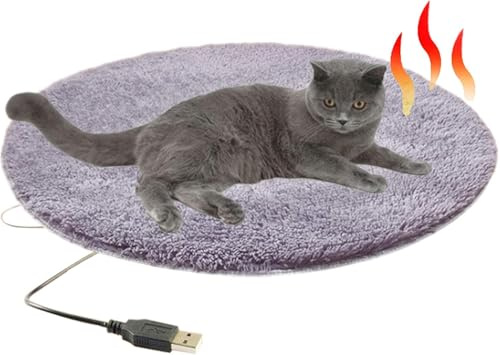 YNTOXIN Pet Heating Pad Electric Mattress Blanket for Dog/Cat Waterproof Constant Heating 28℃/82℉ Soft Warm Bed 40cm in Diameter Round Heated Mat with Chew Resistant USB Cable Beige
