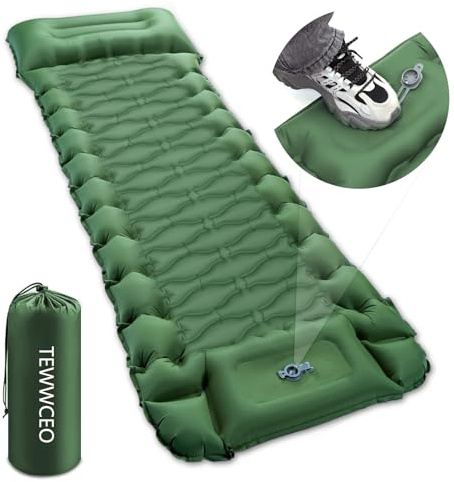 TEWWCEO Materassino Campeggio Autogonfiabile, Ultraleggero Autogonfiante Materasso Singolo con Pompa a Pedale, Pieghevole Materasso Campeggio per Trekking Escursionismo Campeggio Tenda, Verde