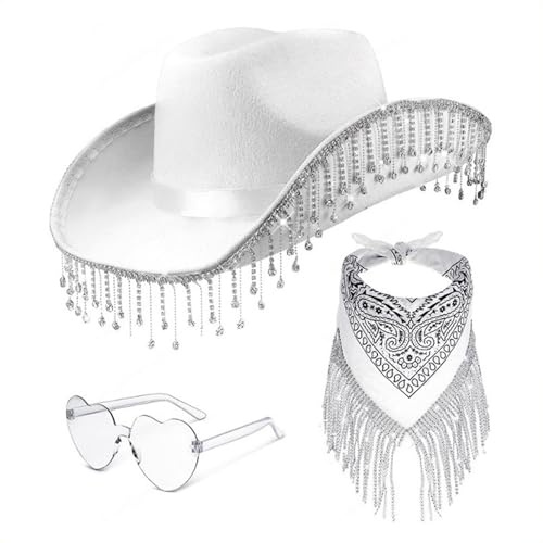 CowboyHut Damen Herren Fashion Westernhut Cowboyhüte Cowgrilhut Rockstar Randlose Herzförmige Brille Halstuch Wilder Westen Party Brillen Geburtstagsfeier Fasching Karneval Kostüm Partycowboyhut damen