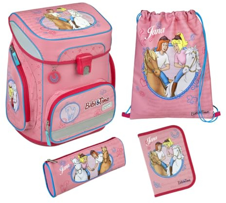 Undercover Schulranzen Set Bibi & Tina 5-TLG Mädchen 1. Klasse - Mit personalisiertem Inhalt - Schultasche mit Turnbeutel Federmappe für Grundschule