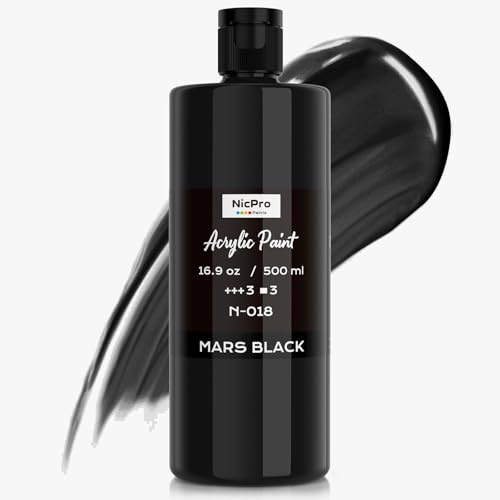 Nicpro Acrylfarbe Schwarze 500 ml, ungiftige acryl schwarz, Bastelfarbe schwarz für verschiedene Oberflächen, Leinwand, Holz, Leder, Keramik, Stoff & Stein, Malzubehör für Erwachsene