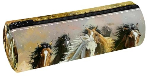 VAPOKF Trousse à crayons en cuir synthétique avec imprimé chevaux au galop - Trousse de maquillage pour femmes, filles, garçons, enfants, fournitures scolaires et de bureau, multicolore, 20x6.3x6.3 CM