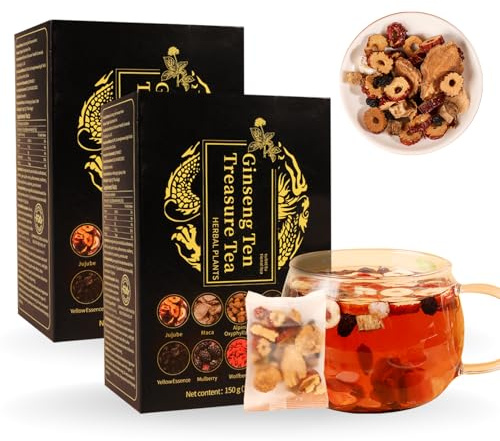 Ginseng Tee, Verbesserter Ginseng Six Treasures Tea, ginseng goji beeren tee, Nierentee für Männer und Frauen(300 g/10 g x 30 Beutel)