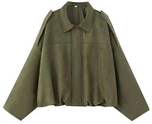 Suede Jackets for Women Y2K Faux Suede Jacket Full Zip Batwing Sleeve Lapel Cropped Outerwear Ladies Fashion Casual Going Out Coats(Green, M) motorradjacke