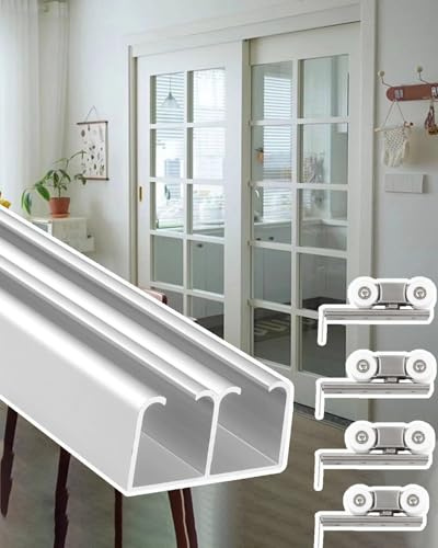 Kit Porta Scorrevole Kit Porta Scorrevole Doppia per fienile 4 4,5 5 5,5 6 8 10 11 12 Piedi, Kit Binario Porta Bypass per Porta Doppia/Porta a Soffietto, Sistema Porta a Scomparsa Interno (