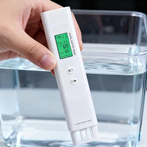 Troqullium Tester for Acqua Potabile 6 in 1 con Display a Colori, for casa, Camper, Escursionismo, Campeggio, Viaggi, Toc, cod, EC, UV275, misuratore di Temperatura e TDS