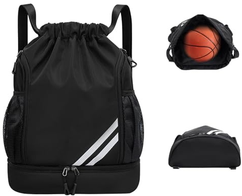 Vexnaro Sac à Dos Cordon de Sport pour Adultes et Adolescents, Sac de Sport Grande Capacité Étanche avec Compartiment à Chaussures, pour l'École Plage Vacances Natation Sport Voyage, Fitness (Noir)
