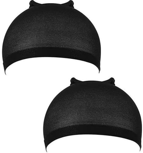 NONGYU Atmungsaktive, dehnbare Nylon-Toupet-Kappen, rutschfestes Design für den Tag, 2 Stück, Haarnetz-Zubehör, Make-up-freundlicher Toupeteinsatz, Schwarz , One size