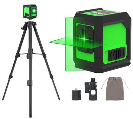 Láser de líneas cruzadas con trípode, nivel de burbuja láser, láser en cruz verde, 360°, autonivelante, láser de líneas con trípode de 1 m, láser de construcción de 30 m, láser cruzado para interiores