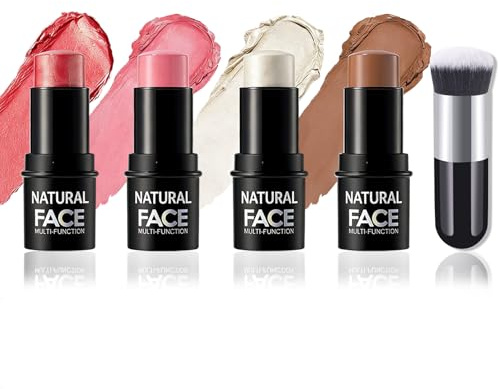 Contour Highlighter Blush Sticks - Crayons de contour - Longue durée - Imperméable - Pour le visage - Avec pinceau gaoguang