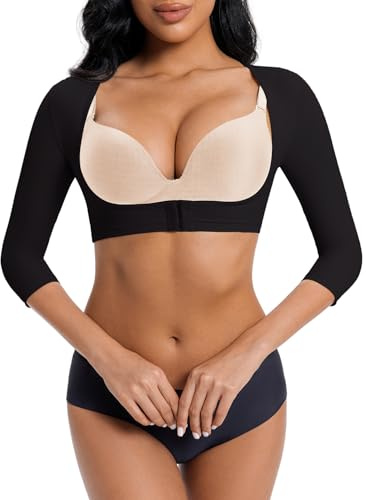 Femme Manchons de Compression pour Bras Correcteur de Posture Top Maintien de La Poitrine Corset Manches Fermeture Avant Amaigrissement (BK,S)