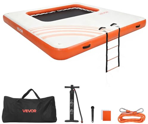 VEVOR Pontile Galleggiante Gonfiabile 3,05 x 3,05 m da Piscina, Piattaforma Gonfiabile per Piscina Mare Giochi Acquatici per Feste Vacanze, Borsa da Trasporto Scaletta Rimovibile, Arancione Bianco