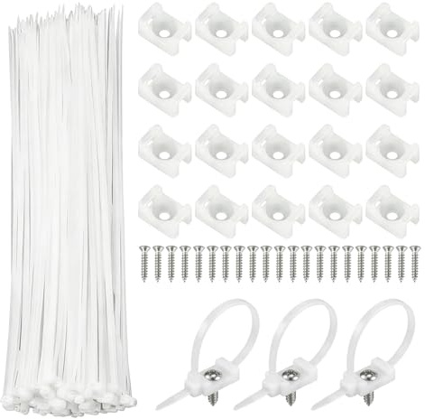 100 Piezas Bridas Plástico Blancas, Bridas para Cables con Soporte y Tornillos, Organización y Fijación de Cables para Oficina, Hogar y Exteriores