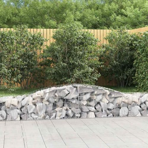 Keeushr Gabbioni con arco alto, 2 pezzi, 400 x 50 x 40/60 cm, in ferro zincato per barriere da giardino e protezione della privacy, robusti cesti in filo per la decorazione riempibili con pietre