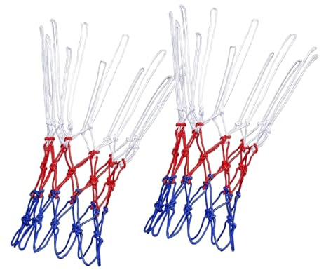 XICHENGSHIDAI 2 Pack Basketball Net Replacement, 12 Loops, Red White Blue | Tri-colour red, white and blue nets for standard 12-loop hoops; polyester replacement for garden, school and driveway play.