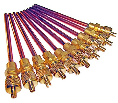 Lot of 10 Service/Access Valve 1/4 SAE x 3/16 OD x 3 Stem + Core & Cap/Core Remover