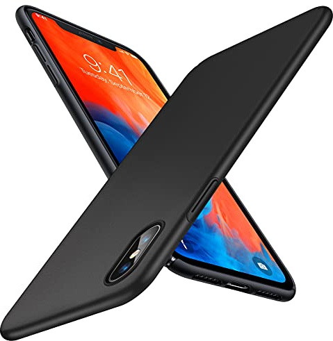 TORRAS Extrem Dünn für iPhone X/XS Hülle mit Schutzglas [1 Hülle+2 Schutzglas] Seidig Glatt Matte Case Anti-Fingerabdruck Stoßfest Schutzhülle Handyhülle für iPhone X/Xs Decency Series Hülle-Schwarz