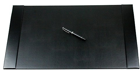 DELMON VARONE - Personalisierbare Schreibtischunterlage mit 2 Seitenleisten Cambridge Top Grain Leder schwarz, Rutschfeste Schreibunterlage abwaschbar, Schreibtisch Unterlage als Mousepad, 64x42 cm