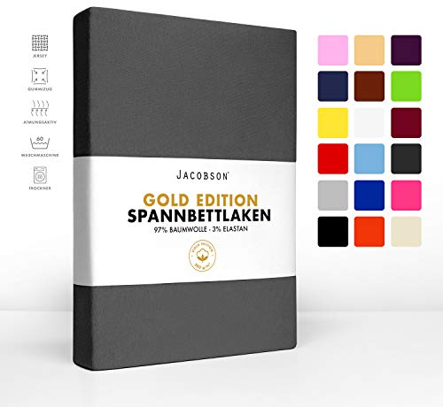 Jacobson Premium Topper Spannbettlaken 200 g/m² Jersey Baumwolle mit Elasthan (Topper 180x200-200x200 cm, Anthrazit)