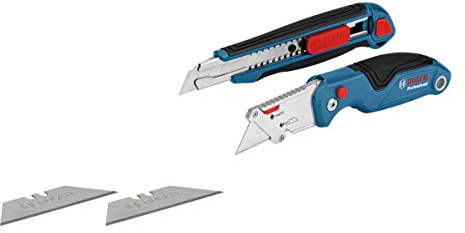Bosch Professional 2 tlg. Messer Set (mit Universal Klappmesser und Profi Cuttermesser, inkl. Ersatzklingen, Blister)
