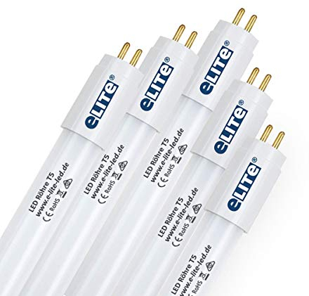 eLITe LED Röhre T5, 54,9cm, 12W, sehr hell, 1320lm, 840, 4000 Kelvin, Universalweiß, NUR FÜR EVG, 140 Grad, homogenes Licht, langlebig 50.000h, 3 Jahre Garantie, 5 Stück
