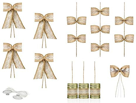 My Weddingshop XXL Auto-Deko-Set Braut-Auto Vintage Hochzeit Hochzeit-s-Deko-Ration/Zubehör Braut-Auto/Auto-Schmuck Blech-Dosen Schleifen Spitze & Jute