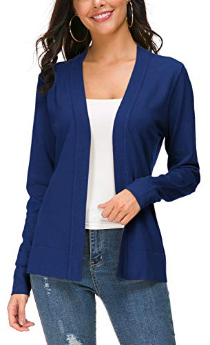 EXCHIC Donna Casuale Lunghe Maniche V Collo Aperto Fronte Maglia Cardigan