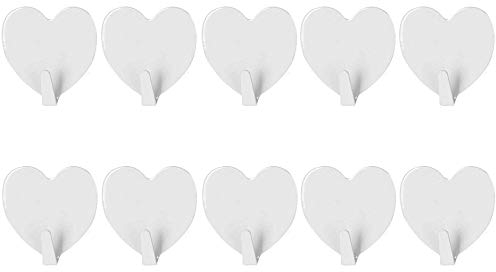 VOANZO Ganchos de Pared, 10pcs Ganchos autoadhesivos en Forma de corazón, Gancho Fuerte de Alta Resistencia, Amor Lindo Corazón Ganchos sin Costura Suministros de Cocina (Blanco)
