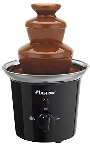 Bestron Fuente de chocolate con 3 niveles, pequeña fuente de chocolate con función de mantenimiento del calor, 60 vatios, color: negro/acero inoxidable