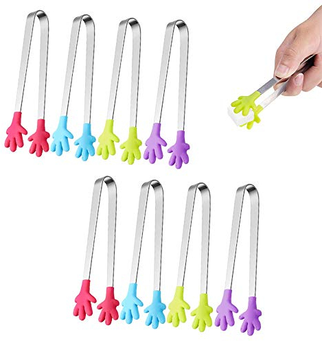 Lulullaby 8 Stück Edelstahl Zuckerzange Eiswürfelzange, Multifunktionale Mini-Greifzange für Nahrungsmittel, Mehrfarbig Eiswürfelzange Servierzange Küchenzange, für Zucker, Eiswürfel