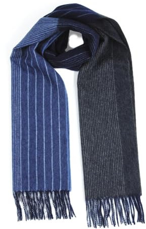 MayTree 2-farbiger Kaschmir-Schal Herren und Damen, Unisex Woll-Schal aus 100% Kaschmir zweifarbig, 180 x 30 cm - Blau