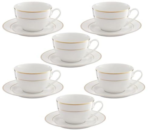 Ambition Aura 29194 Service à café 12 pièces en porcelaine avec tasses et soucoupes Blanc/doré