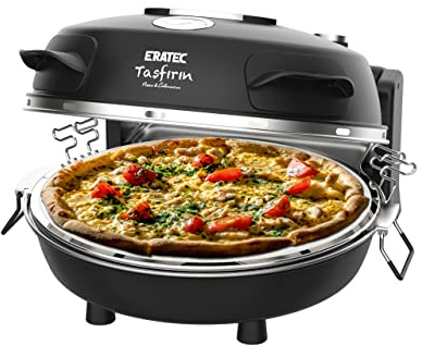 ERATEC-Pizzaofen,SET-PM-27.Temperatur bis zu 400°C mit 5 Garstufen,Pizza 4 Minuten fertig inkl. Zubehör: 32 cm Feuerfeste Steinplatte- XXL Pfanneneinsatz -Pizzaschieber-Pizzaschneider.