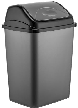 50L Plastic Flip Top Waste Bin - Removable Swing Lid Garbage Rubbish Kitchen Dustbins | Garbage Trash Can Recycle Recycling | Refused Bins For Home Bathroom Office | Flip Top Closure - Robust 50 Litre