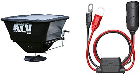 Buyers Products ATV Broadcast Spreader, All-Purpose Spreader for Salt, Seed & Fertilizer + NOCO GC018 15A 12V Adapter, Heavy-Duty Cigarette Lighter Plug, and Female Socket