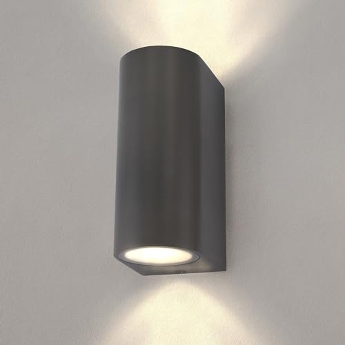 Ledvion - LED Wandlampe Anthrazit & Rund, GU10 Spot, IP54, Up&Down Licht, Außenlampe, Außenbeleuchtung, Gartenbeleuchtung, Fassadenbeleuchtung