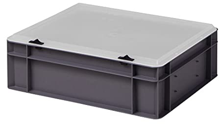 Design Eurobox, stapellåda, förvaringsbehållare, plastlåda i 5 färger och 16 storlekar med transparent lock (matt) (grå, 40 x 30 x 13 cm)