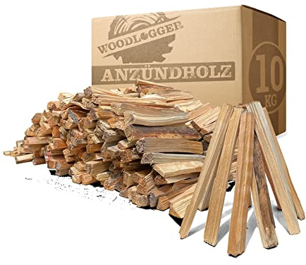 Woodlogger 10 KG Anzündholz I trockenes Anfeuerholz I Premium Anmachholz I ofenfertiges Brennholz I Holz für Kaminofen, Lagerfeuer, Feuerschalen, Ofen I sauberes Grillholz I hochwertige Kaminanzünder