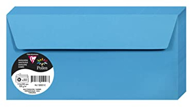 Clairefontaine 120021C - Packung mit 50 Umschlägen Pollen, selbstklebend, Marmorpapier, DL 11x22cm, 120g, Türkis 1 Pack