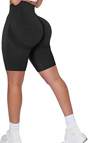 Memoryee Pantaloncini Sportivi Donna Push Up Booty Shorts Fitness Vita Alta Elastici Collant Leggins Palestra Yoga Leggings Corti/B-Black/S