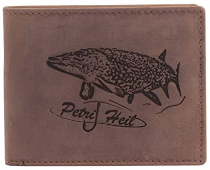 FFelsenfest Geldbörse mit Gravur Hecht Petri Heil Motiv I Angler Fischer
