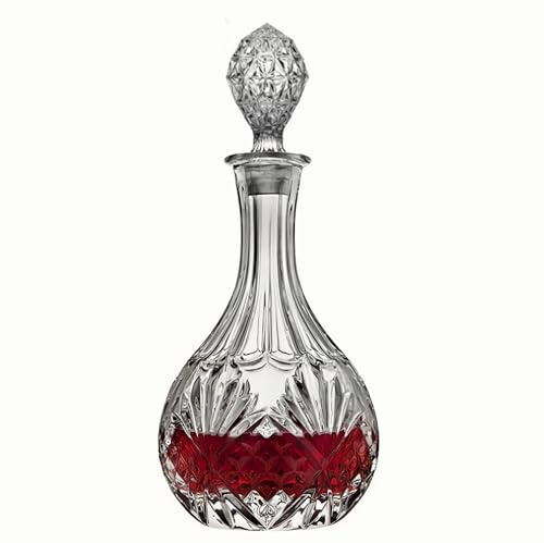 Whiskey Decanter With Glass Stopper,Liquor Decanter For Alcohol,Wine,Scotch,Brandy or Bourbon, Lead-Free Crystal Decanter Circular(800ml/27oz)