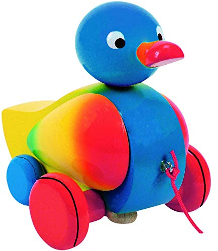 alles-meine.de GmbH Ziehtier - lustige Ente in bunt - aus Holz/Wackeltier - Flügel & Kopf wackelt - flüsterleise - mit Schnur - Ziehfigur als Nachziehtier - Tier Holzfigur ..