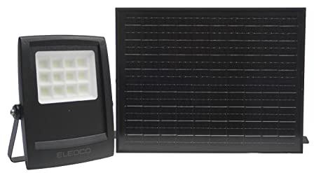 ELEDCO Foco Solar 100W Exterior, Luces Solares LED Modelo All-Black, Lámpara Solar con Mando a Distancia, Sensor de Movimiento, Sensor Crepuscular, Luz Cálida 3000K