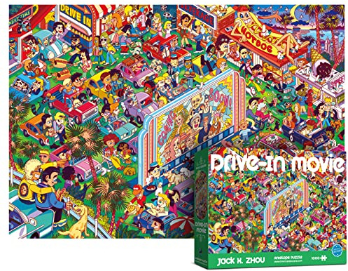 Antelope 1000 Piece Drive-in Movie Jigsaw Puzzle for Adults, 12 Years and Up, Cardboard, 20.5 x 29.5 Inches, Intermediate Skill Level