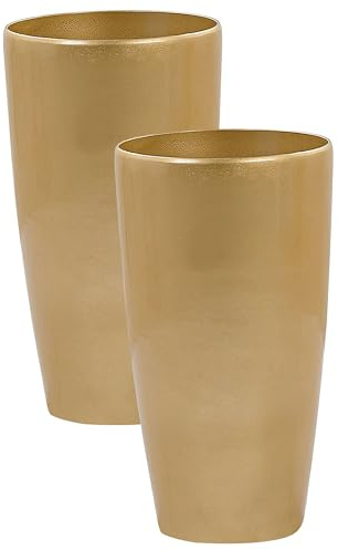 Beliani Cache-Pots Dorés en Fibres de Verre Pierre et Résine 32 cm Diamètre Lisse Tseria