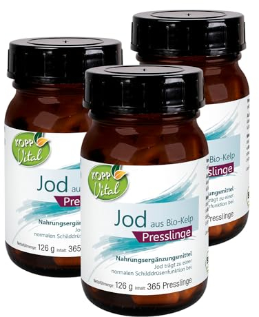 KOPP Vital® Jod aus Bio-Kelp Presslinge | 378 g | 3 x 365 Presslinge | Bio-Braunalgen | Premium-Qualität | Biozertifiziert | Apothekenqualität